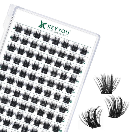 Lash Clusters 96pcs Individual Lashes Y22 D Curl 10mm Eyelash Clusters KEYYOU Volume Wispy Lash Extension Soft&Comfortable Easy DIY at Home(Y22,D-10mm)