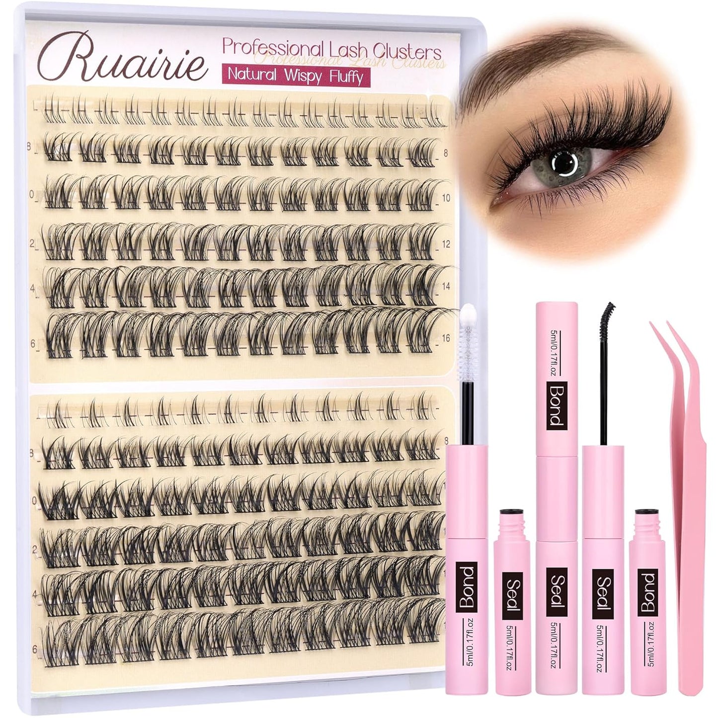 Ruairie Natural Lash Clusters Kit Wispy Lash Extension Kit 4 Styles Eyelash Extension Kit 143pcs Eyelash Clusters Kit D-Curly Individual Lashes Kit with Bottom Lash Clusters