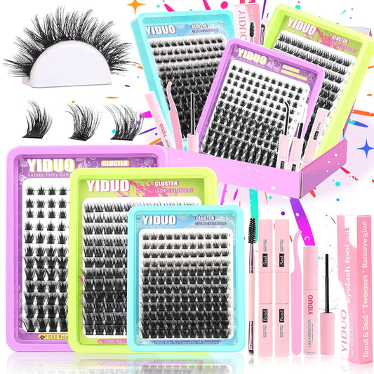 3 Styles Lash Clusters Kit Bulk Packs with 2×Bond&Seal Volume/Manga/ultra/Dramatic Eyelash Extensions 8-18mm lashes Clusters Kit Wispy D Curl Individual Fake Eyelashes Kit DIY at Home Easily