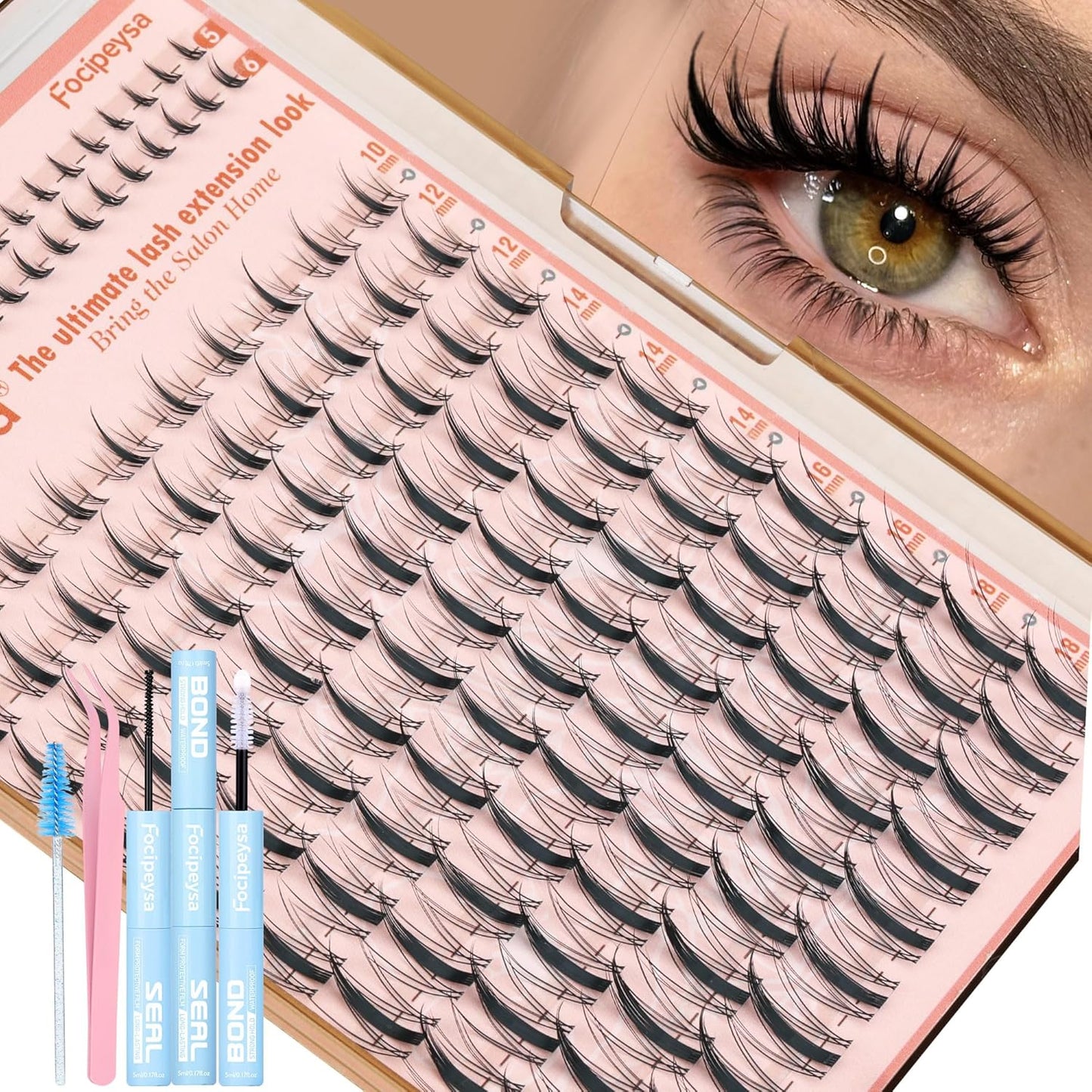 Focipeysa Spike Lash Clusters Kit with Bottom Lash Extension Lash Bond and Seal Manga Eyelash Clusters Kit Natural Look Fairy Individual Lashes Extensions Kit with Lash Tweezers