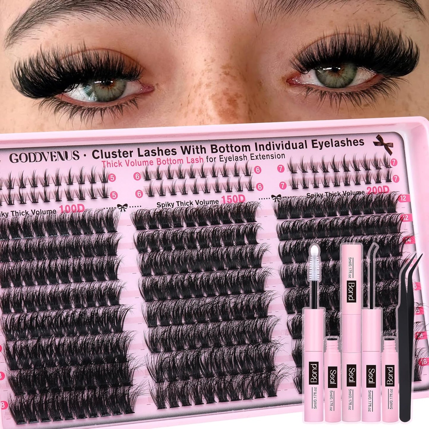 Fluffy Lash Clusters Kit Volume Cluster Eyelash Extensions Kit D Curl Waterproof Eyelash Clusters 240pcs Individual Lashes Full Faux Mink Cluster Lashes and 60pcs Bottom Lashes for DIY Lash Extension