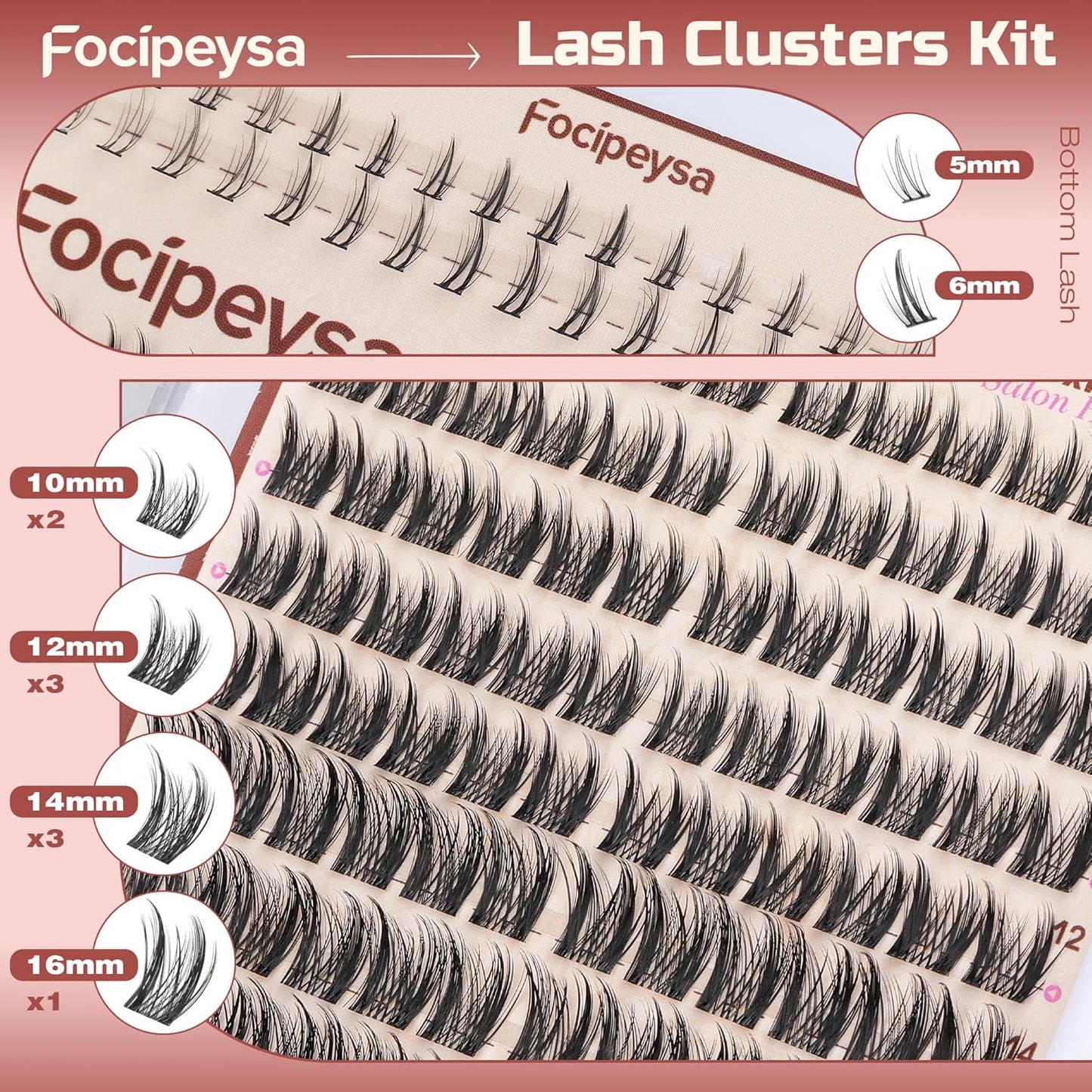 Focipeysa Wispy Lash Clusters Kit Spikes Eyelash Clusters Kit Manga Eyelash Extensions Kit with Bottom Lashes Individual Lashes Extensions Kit with Lash Bond and Seal Lash Tweezers