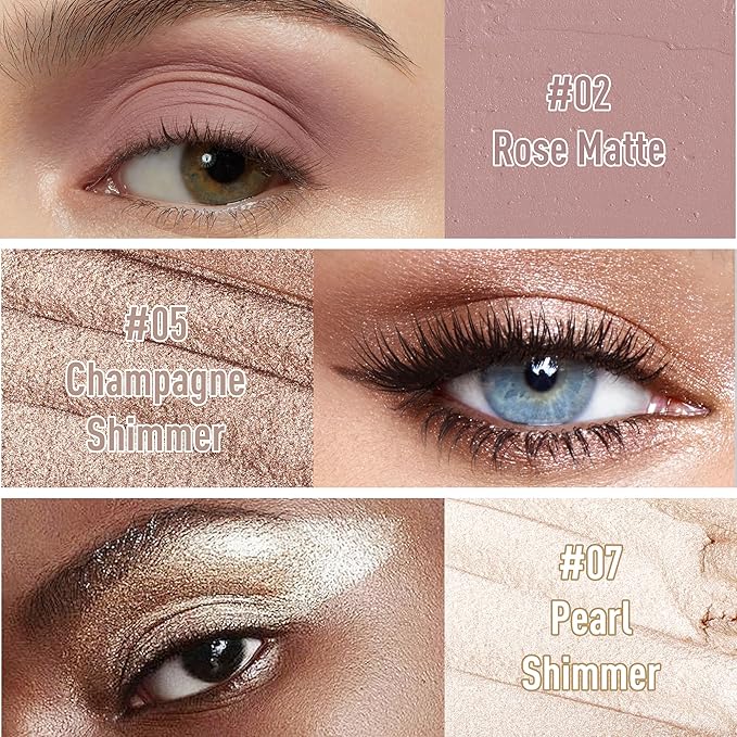 FV Waterproof Eyeshadow Stick Duo,Long-Lasting Cream Eye Shadow Makeup Sets, High Pigmented Eyeshadow Pencil with Matte & Shimmer Finish, Natural Look (Rose & Pearl)