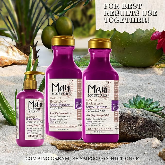 Maui Moisture Heal & Hydrate + Shea Butter Hair Mask & Leave-In Conditioner Treatment to Deeply Nourish Curls & Help Repair Split Ends, Vegan, Silicone, Paraben & Sulfate-Free, 12 Ounce