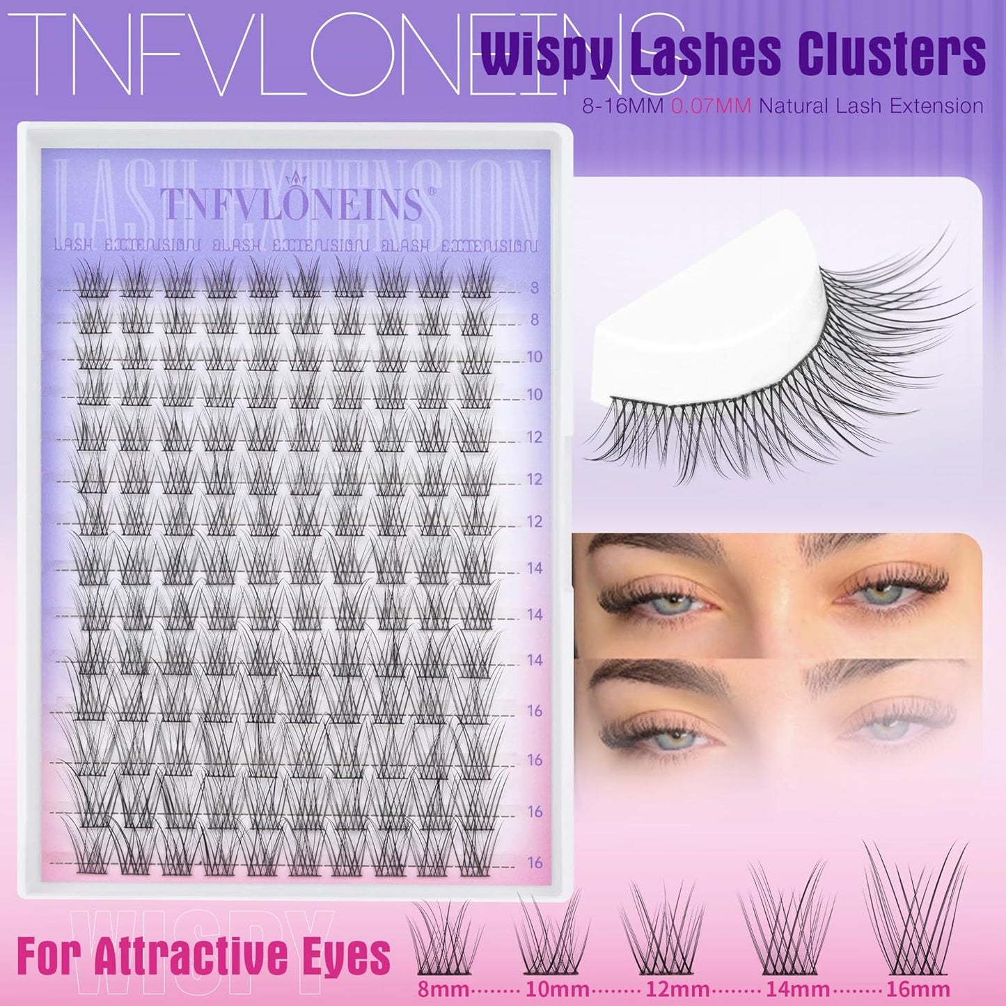 TNFVLONEINS Lash Clusters Kit Natural Eyelash Extension Kit Wispy Lash Extension Kit Soft Cluster Eyelash Extensions Individual Lashes Kit DIY Eyelash Clusters Kit with Bond and Seal and Tweezers