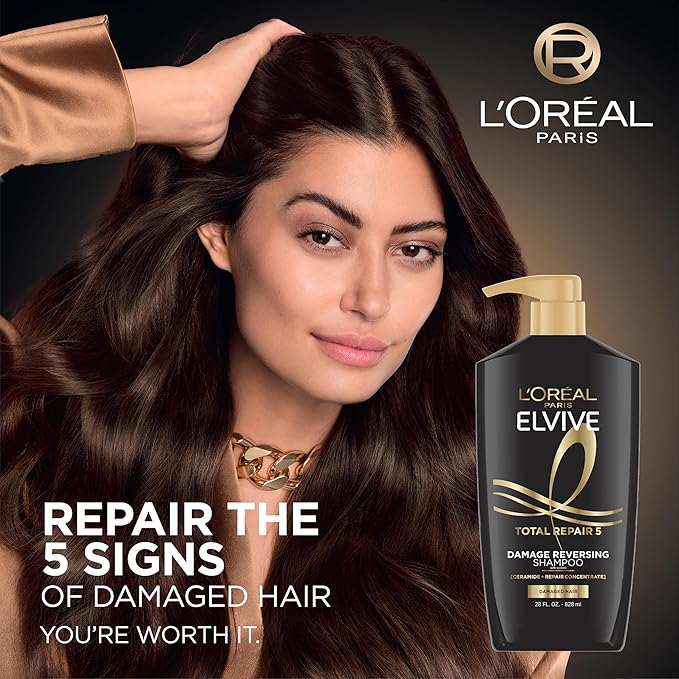 L'Oreal Paris Elvive Total Repair 5 Repairing Shampoo and Conditioner for Damaged Hair, 28 Ounce (Set of 2)