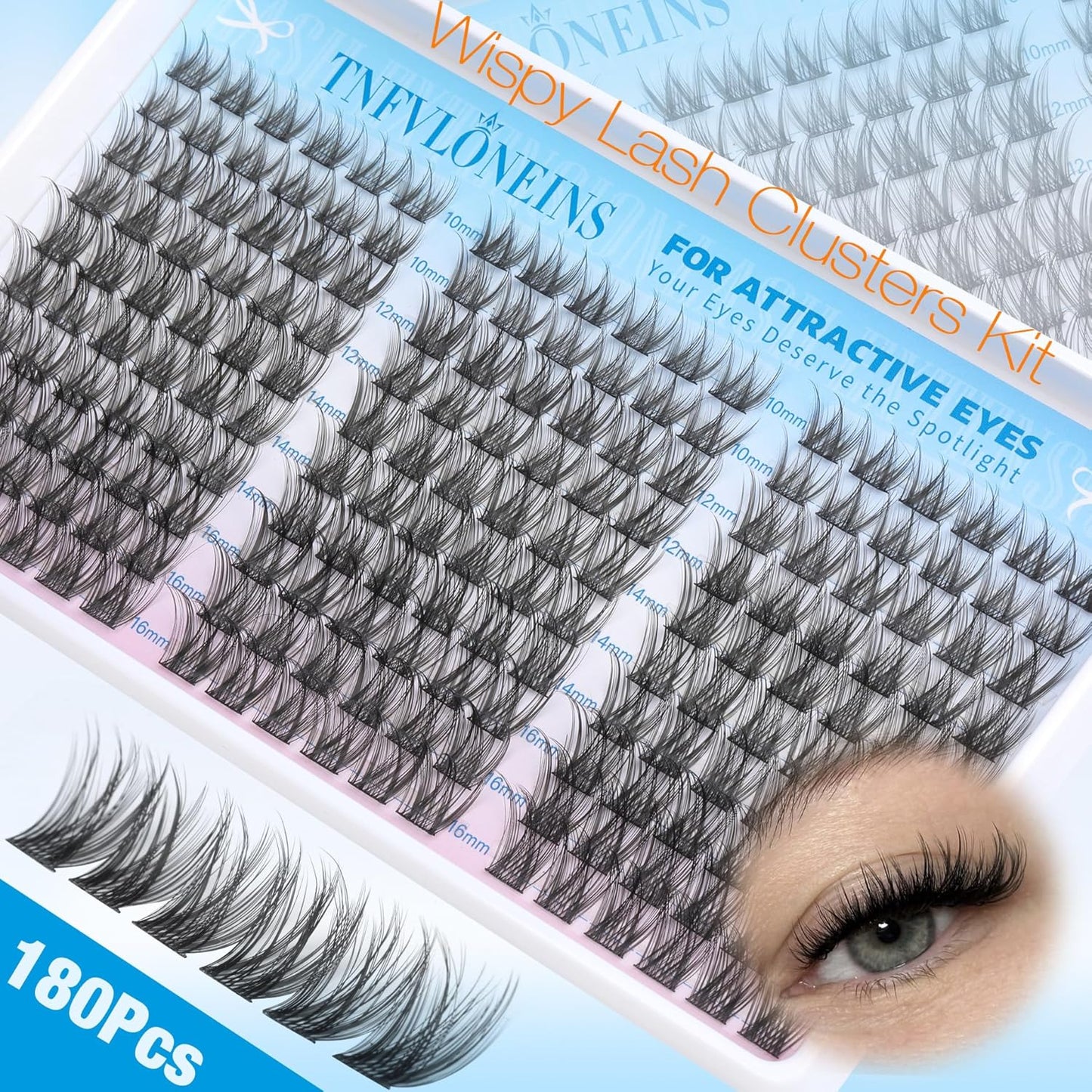 Wispy Lash Clusters Kit Natural Cluster Eyelash Extension C-curly Eyelash Clusters Kit 180Pcs Lash Extension Kit 10-16MM Individual Lashes Clusters Lightweight Eyelash Extension Kit by TNFVLONEINS