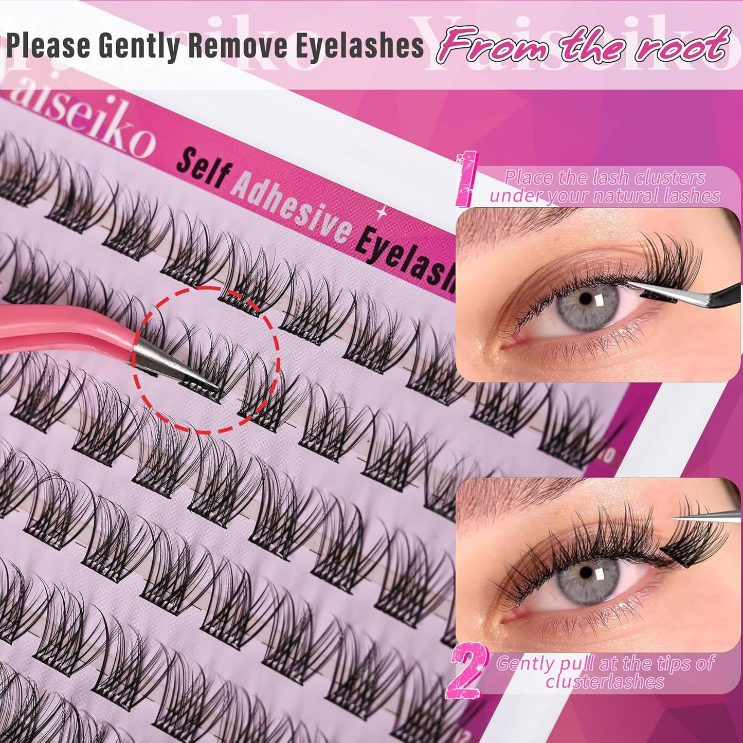 Self Adhesive Eyelashes Clusters Kit Lash Clusters DIY Eyelashes Pre Glued Lashes Extensions No Glue Needed lash Clusters D Curl Individual Lashes(A02,10-16mm,110Pcs)