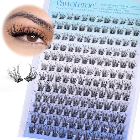 Pawotence Wispy Lash Clusters Natural Eyelash Clusters 8-16mm Cluster Eyelash Extensions 144pcs Fairy Individual Lashes Wispy Cluater Lashes Extension Natural Look