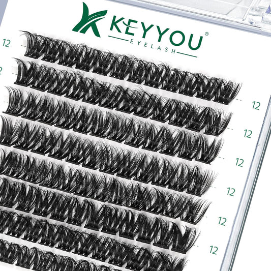 Lash Clusters,96 Pcs Cluster Lashes Y07 D Curl 12mm DIY Lash Extensions Eyelash Clusters,KEYYOU Volume Wispy Individual Lashes Soft&Comfortable Easy DIY at Home(Y07,D-12mm)