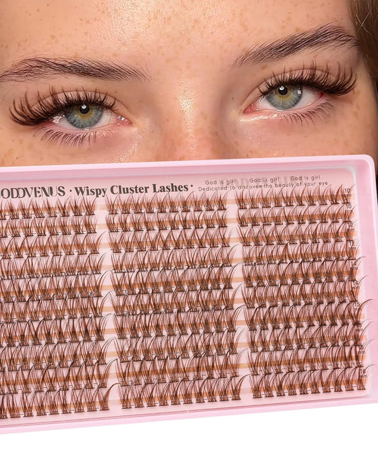 Brown Lash Clusters Natural For Soft Glam 300Pcs Wispy Lashes Cluster Eyelash Cluster Extensions C Curve Individual Lashes DIY Lash Extension Waterproof & Long - Lasting (10-16mm)