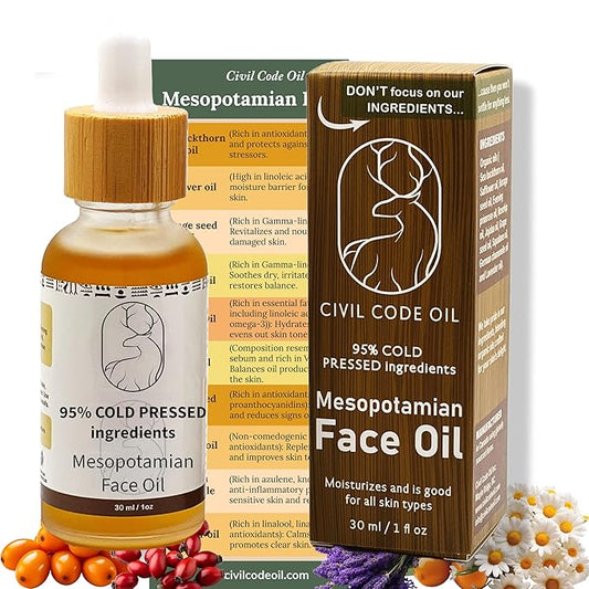 Mesopotamian Face oil for women, Cold-Pressed, Organic Anti Aging Facial Oil, Sea Buckthorn, Safflower, Borage Seed, Rosehip, Jojoba Oil, Squalane, Lavender Oil… 1oz.
